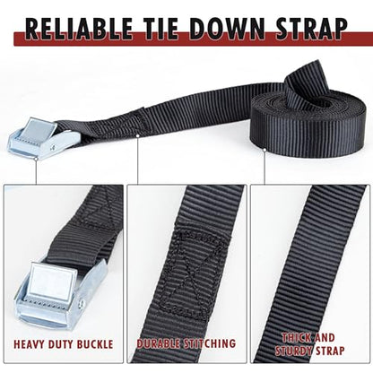 Cartman 1" x 12' Lashing Straps Cargo Tie-Down Strap Up to 600lbs, 6pk in Carry Bag, Black - color: Black, size: 6 PK