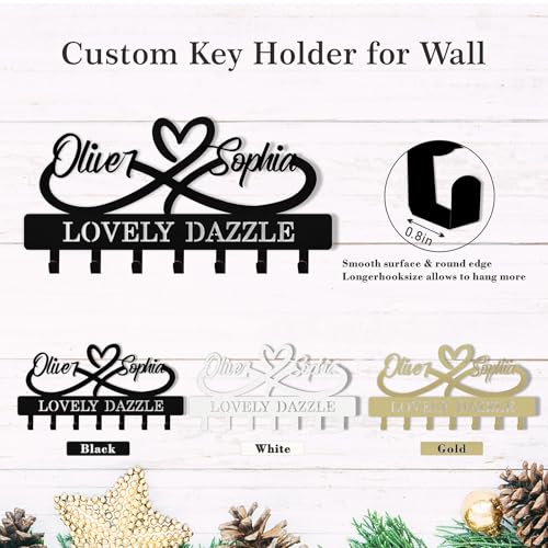 Personalized Key Holder Wall Mount - Custom Couple's Name Metal Key Rack Organizer, Wall Keys Hanger with Hooks for Home, Entryway, Kitchen, Hallway, Doorway - color: 01 Heart