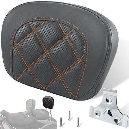 FOVPLUE Passenger Backrest Pad,Sissy Bar Pad for Harley Touring Electra Glide/Road Glide/Road King/Street Glide/Trike Freewheeler FLRT/FLHXXX, Double Orange Stitching - color: Orange