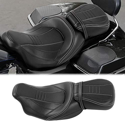 SLMOTO Two-up Front Rear Driver Passenger Seat Detachable Motorcycle Driver & Passenger Motorcycle Seat Fit for Harley Touring Road King Special FLHRXS Black White - color: StyleA Black White Seat