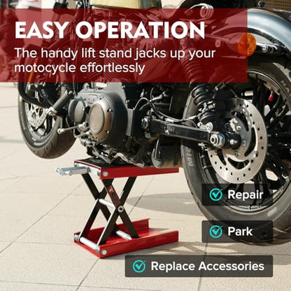 Motorcycle Lift Scissor Jack, 1200 LB Capacity Wide Deck Hoist Stand Maintenance Bikes ATVs Garage Repair Center Stand Lift Jack, Red - color: red