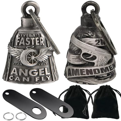 Dream Apparel 2 Pack Motorcycle Bells Guardian Angel for Biker Rider Men Women Ride Riding with Hangers, Drive Away Gremlins - color: Wing Wheel Bell + Bell