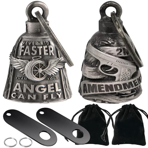 Dream Apparel 2 Pack Motorcycle Bells Guardian Angel for Biker Rider Men Women Ride Riding with Hangers, Drive Away Gremlins - color: Wing Wheel Bell + Bell