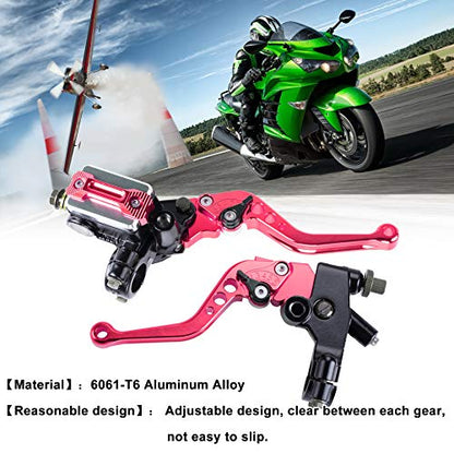 Universal Motorcycle 7/8" 22mm Handlebar Brake Master Cylinder Clutch Lever CNC Left & Right Set Compatible with Harley Honda Kawasaki Suzuki Yamaha（ Piston Diameter 12.7mm (Red) - color: Red