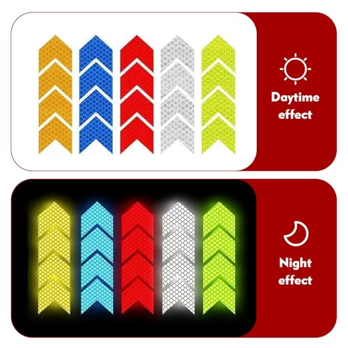 10 PCS Car Arrow Reflective Stickers, 1.97" x 1.81" Waterproof Safety Tapes, High Visibility Night Caution Warning Reflective Stickers, Universal for Most Cars (White) - color: White