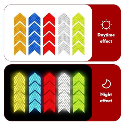 10 PCS Car Arrow Reflective Stickers, 1.97" x 1.81" Waterproof Safety Tapes, High Visibility Night Caution Warning Reflective Stickers, Universal for Most Cars (White) - color: White