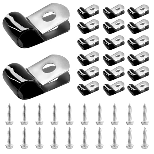 Brake Line Clips 20PCS, 8mm Rubber Coated with 20 Screws (19mm) for 3/16 Inch Tube Hose, Durable Cable Clamps for Automotive Use, Insulated Metal Brake Line Clamp, Secure Hold, Easy Install
