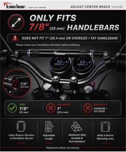 KAEDEAR Adjustable Handlebar Brace Bar, Aluminum, Motorcycle Multi-Bar, for Phone Holders and Accessories, 0.86 inches (22 mm) Handlebar Compatibility, Adjustable Center Brace KDR-HB2