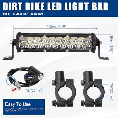 Headlight Bar Dirt Bike LED Lightbar Motorcycle Light Kit 60W for 7/8" Handlebars for Taotao Apollo Honda Yamaha Kawasaki Suzuki KLX110 YFZ450 CRF110 YZ250F CRF250F TTR110 XR150L ATV 4Wheel - color: Single Switch