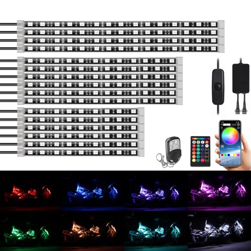 SUNPIE Motorcycle Lights 16 PCS RGB Motorcycle LED Under Glow Kit with Brake Light for Harley Honda Kawasaki Suzuki Indian Waterproof Color Change Accent Lighting, Waterproof, DC12V - color: RGB-16PCS