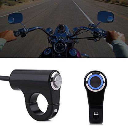 Motorcycle Handlebar Mount Button Switch 7/8" 22mm Motorcycle Push Start Button Horn Button Headlight Brake Fog Lights ON/Off Button with Blue Light Blue Ray Version(B)