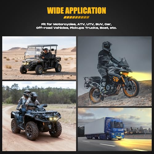Future Eyes Motorcycle Fog Lights 120W LED Amber Auxiliary Driving Lights with DRL & Strobe, IP67 Waterproof Motorcycle Light for Night Riding, Off-Road, Dirt Bike, ATV, UTV, Golf Cart
