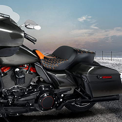 CC RIDER Driver Passenger Seat Hammock Gel Orange Hexagon Fit For Harley Touring 2009-2023 Street Glide Road Glide Road King Electra Glide and 2009-2021 Tri Glide - color: 23# Gel Orange