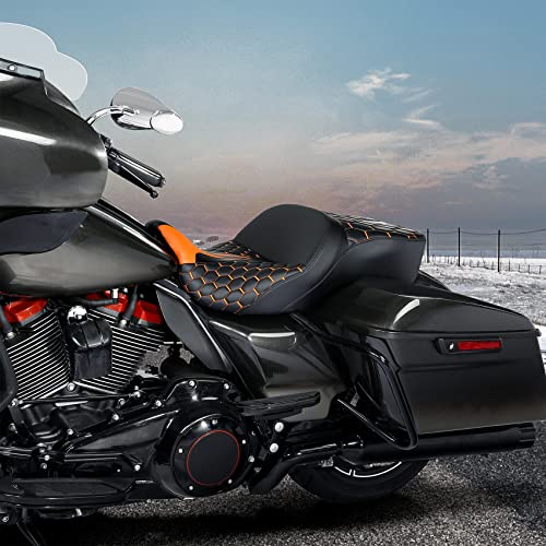 SLMOTO Gel 2 Up Rider Driver&Passenger Seat Fit for Harley Touring Road King Glide Street Glide Electra Glide 2009-2023 Orange - color: Gel Style A Orange