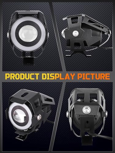 Motorcycle LED Fog Lights U7 Spotlight with High Low Strobe Beam Halo Rings White Central with U7 LED Running DRL Switches Clamps Universal Spotlights Driving Lights 2 Packs - color: Colorful