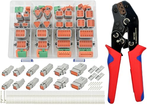 216 PCS DT Connector Kit with Ratcheting Wire Crimper for Deutsch Connector, 2 3 4 6 8 12 Pin Connectors Automotive Electrical Connectors With Size 16 Stamped Contacts & Accessories