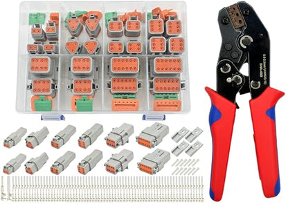 216 PCS DT Connector Kit with Ratcheting Wire Crimper for Deutsch Connector, 2 3 4 6 8 12 Pin Connectors Automotive Electrical Connectors With Size 16 Stamped Contacts & Accessories