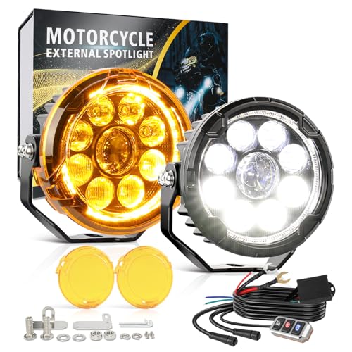 BraveWAY Motorcycle Auxiliary LED Light 4.5IN 120W White/Yellow Fog Lights with DRL Auxiliary Driving Spotlights Ditch Lights Pod with Amber Covers Mount Brackets for Motorcycle Truck Off-road ATV UTV - size: 4.5INCH-9-C