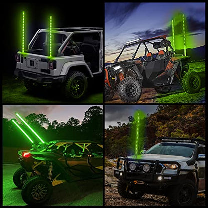 BESTZHEYU 2PCS 0.9M Green LED Whip Light for ATV UTV 3FT LED Whip Light Antenna Whips for RZR Polaris Off-Road Sand Dune Buggy 4x4 - color: 0.9M Green Whip Light