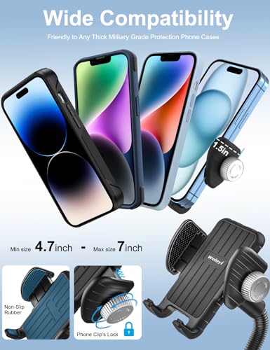 Gooseneck Spin Bike Phone Holder, Cell Phone Mount Exercise Bike Handlebar Clamp for Stationary Bicycle, Treadmill, Microphone Stand, for iPhone Air 17 Pro Max 16 15 14 13 12, S25, 4.7-7" Smartphones