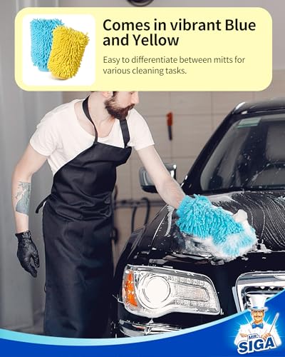 MR.SIGA Premium Microfiber Soft Chenille Car Wash Mitt, Pack of 2, Blue & Yellow - color: Blue & Yellow