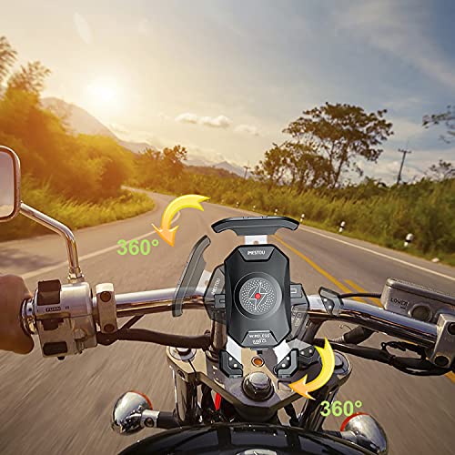 iMESTOU Anti-Theft Motorcycle Wireless Phone Mount Charger 15W & USB C 3A Handlebar 1" Ball Phone Holder Works with 12V/24V Vehicle/USB A Socket 720 Rotation Quick Charge for 4.0-7.0" Cellphones - style: Double Socket Arm-Wireless & USB C Charge