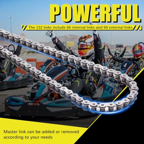 420 Motorcycle Chain 132 Links fit for 50 70 90 110 125cc SSR TaoTao Coolster Apollo Baja 212cc Go Kart Mini Bike Powersports Parts Chinese ATV 4 Wheeler Quad Pit Dirt Bike with Chain Breaker