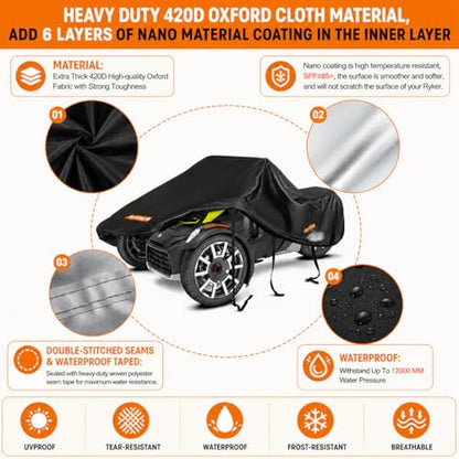 3 Wheel Motorcycle Cover for Can-Am Spyder RT Limited 2016-2026, 420D Reverse Trike Cover Water Resistant All Weather Outdoor with Lock Holes & Windproof Straps