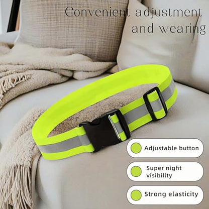 Reflective Safety Belt - Adjustable Military-Grade Elastic Strap for Running, Cycling, Motorcycle | High-Visibility Lime Green | Day & Night Protection (26"-50" Waist)