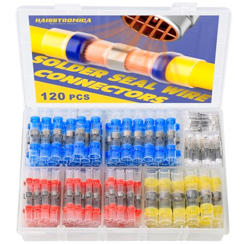 haisstronica 120PCS Solder Seal Wire Connectors, Marine Grade Heat Shrink Butt Splice Connectors for Electrical, Stereo, Corrosion and Weatherproof - style: 120PCS