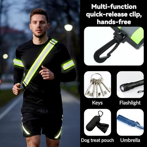 Reflective Sash for Walking at Night, Reflective Sash, Reflectives Belt, High Visibility Night Running Safety Gear for Men Women, Adjustable Strap with 2-Pack Belt and Armband for Walking Jogging