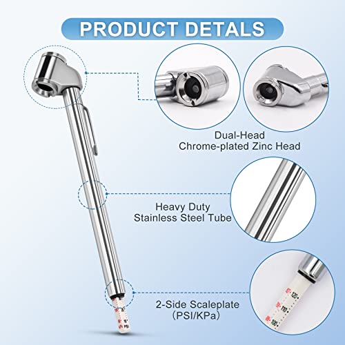 Pencil Tire Pressure Gauge 2 Pack, 10-120PSI Dual Head Air Gauge Tire Pressure Heavy Duty Tire Valve Gauge for Truck Car RV ATV Motorcycle