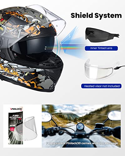ILM MIPS Motorcycle Full Face Helmet Pinlock Insert Anti Fog Dual Visor Racing Casco de Moto Men Women DOT Model 129M - color: DeadlyWar Orange