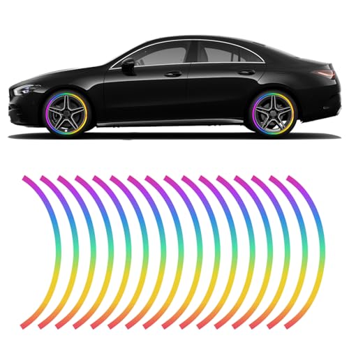 16PCS Reflective Car Wheel Decorative Stripe Stickers, Anti Scratch Vehicle Night Safety Warning Tape Decal, Universal Automotive Exterior Tire Rims Sticker Accessories for Most Vehicles (Colorful) - color: Colorful