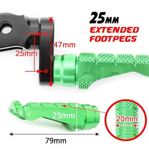 MCMOTOPARTS R-FIGHT Green Front Footpegs 25mm Lowering Foot Pegs Compatible with ER-6F 2006-2008 06 07 08 - color: Green, size: 1 inch Extension (25mm)