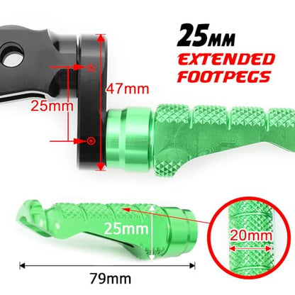 MCMOTOPARTS R-FIGHT Green Front Footpegs 25mm Lowering Foot Pegs Compatible with ER-6F 2006-2008 06 07 08 - color: Green, size: 1 inch Extension (25mm)