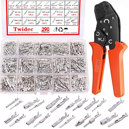 Twidec/290PCS Car Electrical Wire Terminal Pins Connector 1/1.5/1.8/2.2/2.8/3.5mm 21Type Auto Electric Connector Pins Terminal Non-Insulated Plug Removal Male Female Crimp Pins with Crimping Pliers - size: 290PCS + Crimper Tool