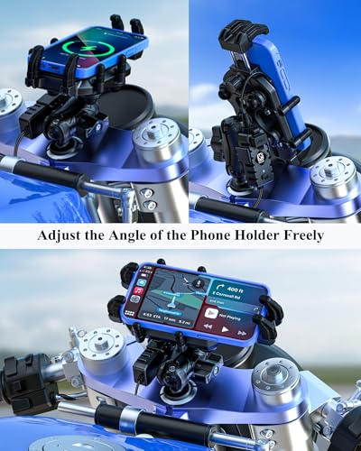 BRCOVAN Motorcycle Fork Stem Phone Mount with Wireless & USB-C Charger | Qi 15W & PD 36W, Anti-Theft Motorcycle Phone Holder with Vibration Dampener for 5.4''-7.2'' Cellphones