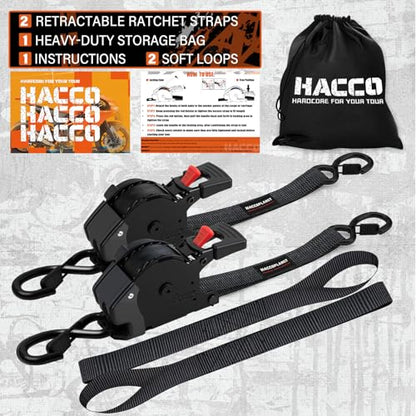 Retractable Ratchet Straps 1763lbs Break Strength Self Retracting Ratchet Straps Auto Ratchet Tie Down Straps with Soft Loop for Truck Motorcycle Cargo (Retractable, 15FT)