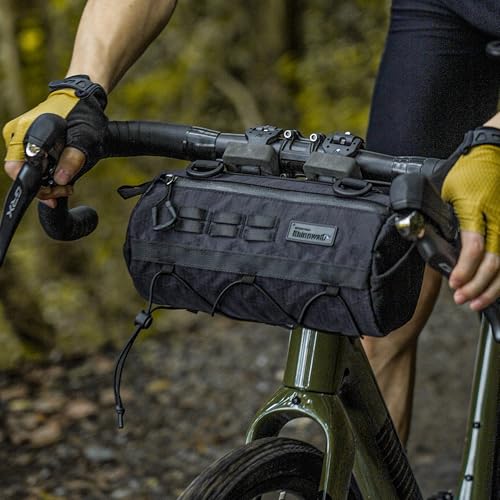 Rhinowalk Bike Handlebar Bag 2.8L Waterproof Front Tube Bag for Road, Gravel, and Mountain Bikes, Cylindrical EVA Frame Pack with Shoulder Strap (Black) - color: Black