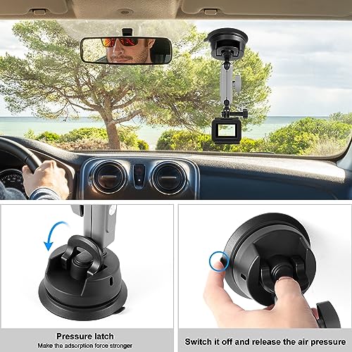PULUZ Car Suction Cup Mount 360° Rotation Windshield & Window Camera Bracket for GoPro Hero 11 10 9 8 7 Insta360 X3 DJI Action Camera Accessories with Phone Holder with 1/4 Thread - size: 9cm/3.5inch Suction Cup-Upgrade
