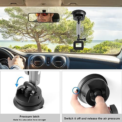 PULUZ Car Suction Cup Mount 360° Rotation Windshield & Window Camera Bracket for GoPro Hero 11 10 9 8 7 Insta360 X3 DJI Action Camera Accessories with Phone Holder with 1/4 Thread - size: 9cm/3.5inch Suction Cup-Upgrade