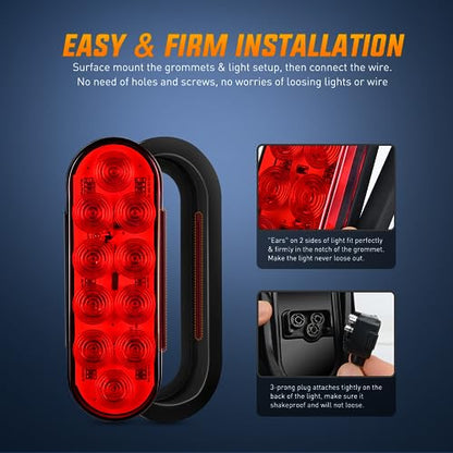 Nilight Hitch Cargo Carrier Light Kit 2PCS 6Inch Red Oval LED with Flush Mount Grommets Wire Harness Waterproof Stop Turn Signals Tail Lights for Luggage Bike Rack - color: 2Pcs 6" Trailer Lights and Wire Harness