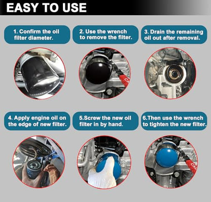 Large Oil Filter Wrench, Oil Filter Removal Tool Fits Filter from 4-5/16" to 4-15/16" for Oil Change