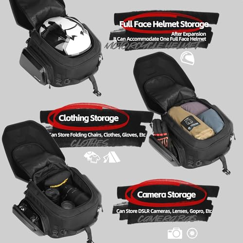Rhinowalk Motorcycle Tail Bag (Carbon Black-Upgraded Version, 23-35 L) - color: Carbon Black-Upgraded Version, size: 23-35 L