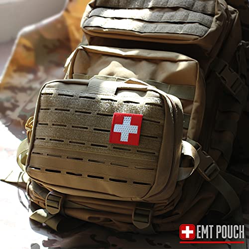 LIVANS Tactical Molle Medical Pouch - Upgraded Size, Large Capacity IFAK Pouch with Detachable Quick Release and Headrest Mount, Includes Flag and Cross Patch - color: Khaki