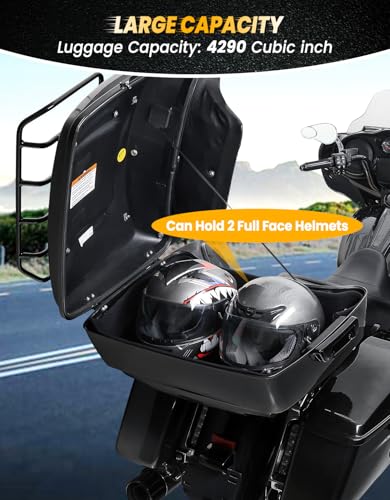 Vivid Black King Luggage Pack Trunk Backrest Mount Rack Plate Fit for 2014-2025 Harley Touring Road King Street Electra Glide and Select CVO Models - color: Black King Trunk Backrest #01