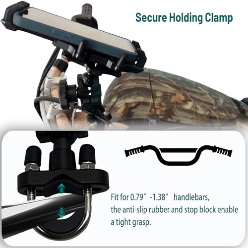 Motorcycle Phone Holder ATV Cell Phone Mount with Vibration Damper,Anti-Shake Sturdy for Bicycle Handlebar Phone Holder 4 Wheeler Dirt Bike Scooter Quad Fit 4.7"-7.1" Smart Phones 360° Rotation