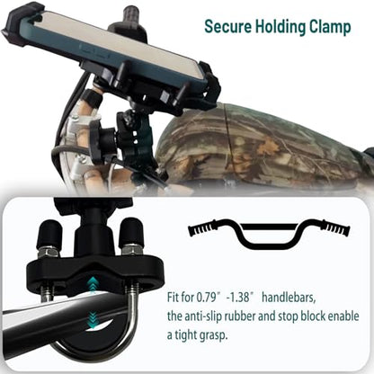 Motorcycle Phone Holder ATV Cell Phone Mount with Vibration Damper,Anti-Shake Sturdy for Bicycle Handlebar Phone Holder 4 Wheeler Dirt Bike Scooter Quad Fit 4.7"-7.1" Smart Phones 360° Rotation