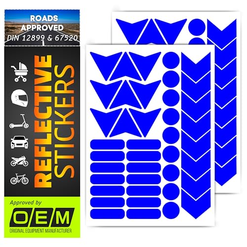 DIN67520 ECE104 Made with Ora FOL 5600 reflectors, Reflective Tape Sticker, Waterproof Trailer, Children's car, Motorcycle, Helmet, Rims, Bicycle, Cat's Eye Reflection, 80 Pieces (Blue) - color: Blue